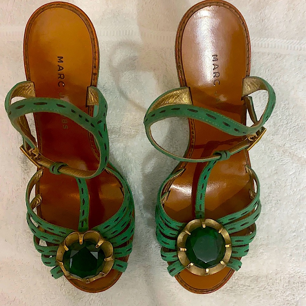 Marc Jacobs T-Strap Suede Wedge Sandal
